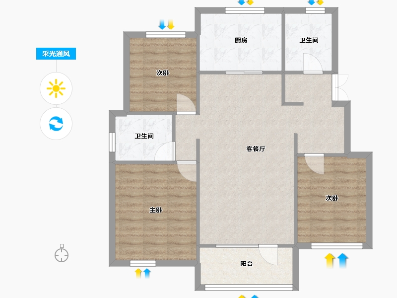 辽宁省-沈阳市-保利白沙林语玄菟路(523,510,522)号楼105m²-88.98-户型库-采光通风