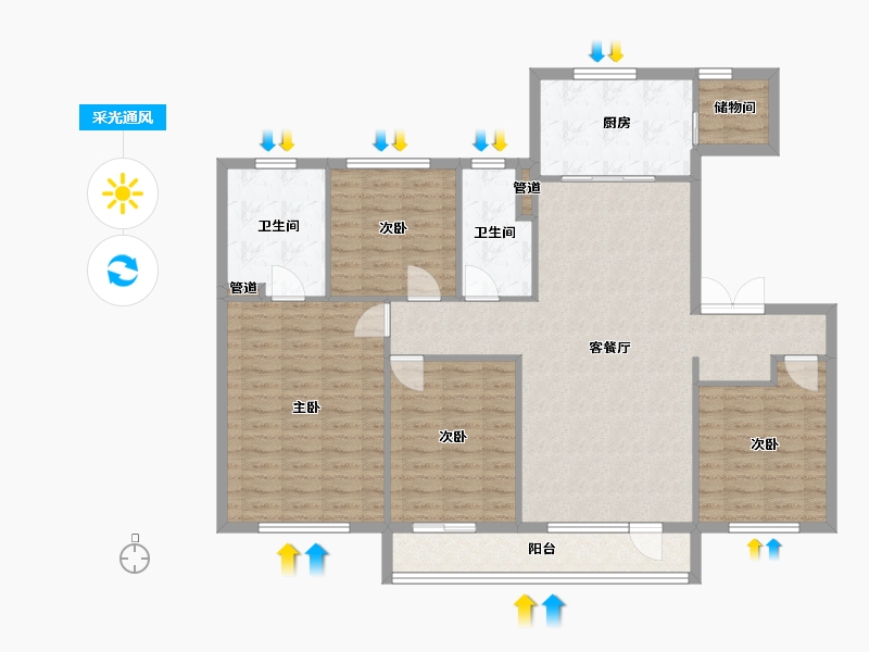 辽宁省-沈阳市-保利白沙林语145m²-121.12-户型库-采光通风