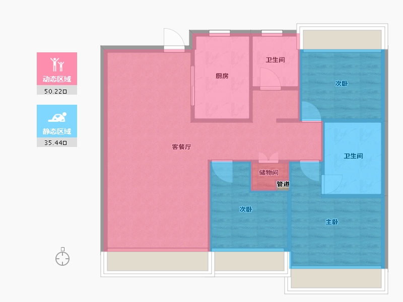 辽宁省-沈阳市-保利和光尘樾浑南中路（1,4,2,3）号楼115m²-77.96-户型库-动静分区