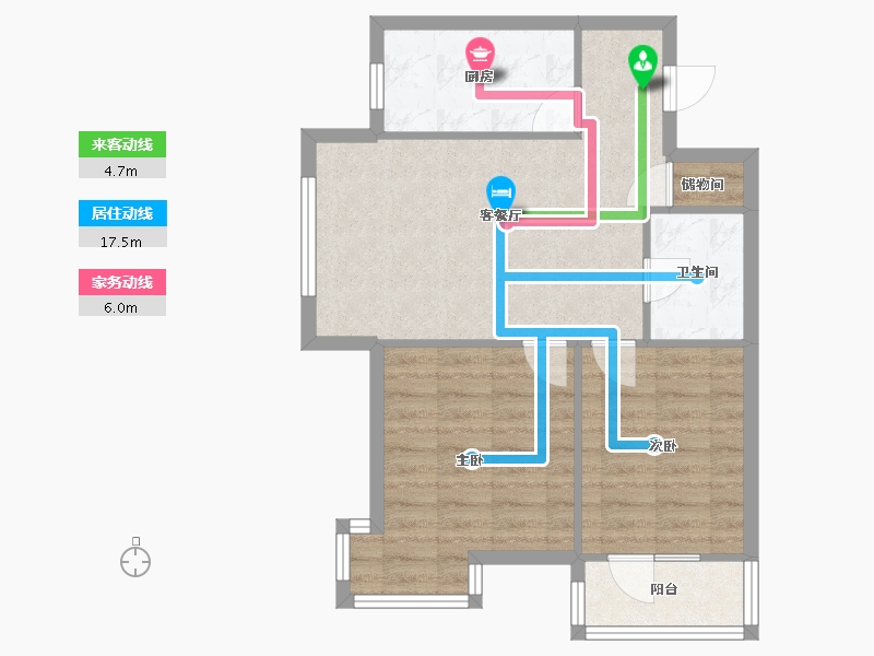 辽宁省-沈阳市-世纪学府皇姑区淮河街11号（A座）80m²-64.00-户型库-动静线