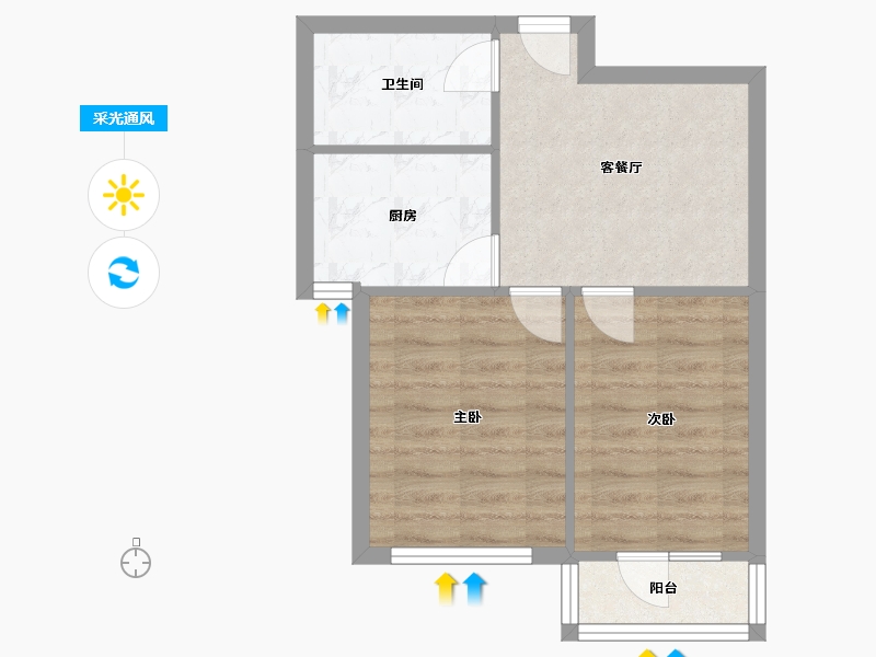 辽宁省-沈阳市-世纪学府皇姑区淮河街13号（B座）57m²-45.61-户型库-采光通风