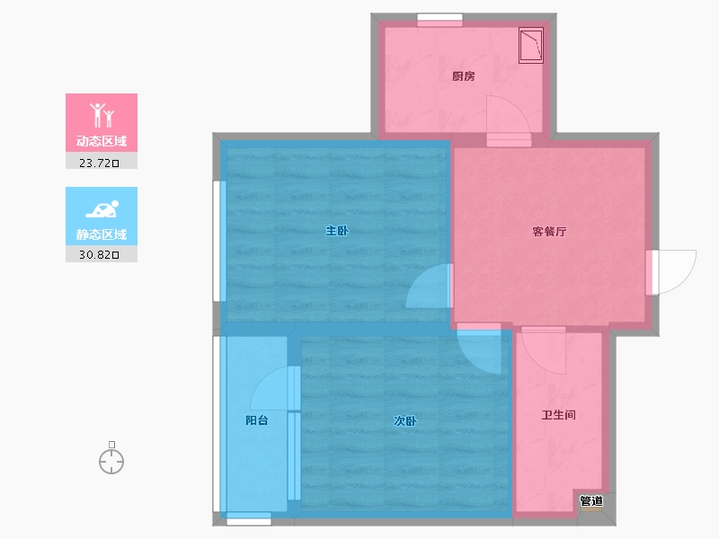 辽宁省-沈阳市-世纪学府皇姑区淮河街13号（B座）59m²-47.96-户型库-动静分区