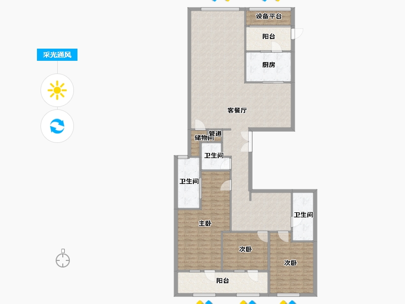 辽宁省-沈阳市-泰和龙庭黄河南大街（6,7）号楼195m²-156.00-户型库-采光通风