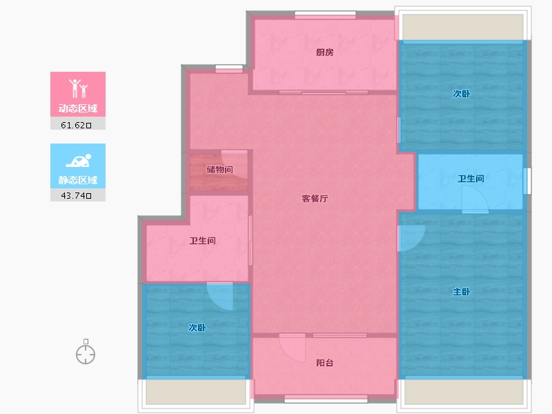 辽宁省-沈阳市-旭辉公元鸭绿江东街77-2号(G1)121m²-96.67-户型库-动静分区