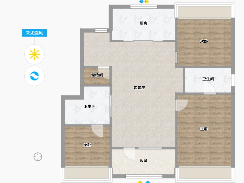 辽宁省-沈阳市-旭辉公元鸭绿江东街77-2号(G1)121m²-96.67-户型库-采光通风