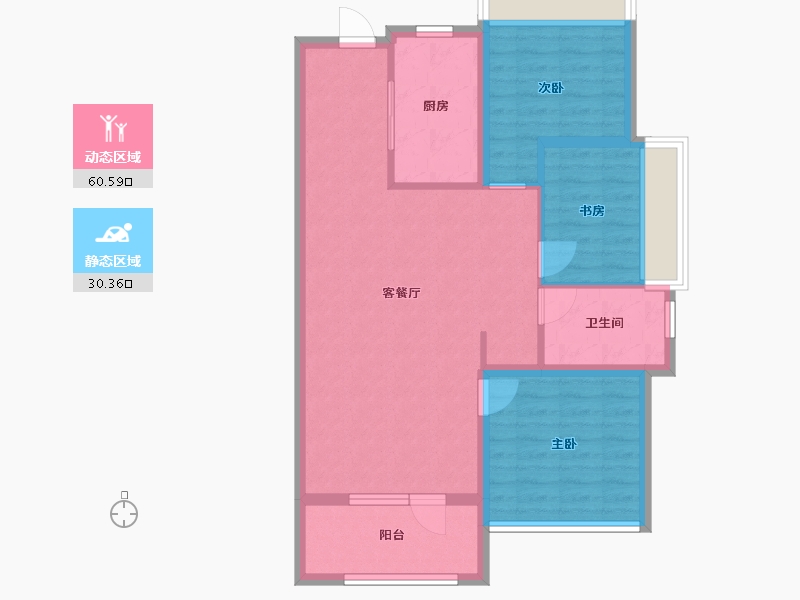 辽宁省-沈阳市-旭辉公元鸭绿江东街（H1,H2)号102m²-81.60-户型库-动静分区