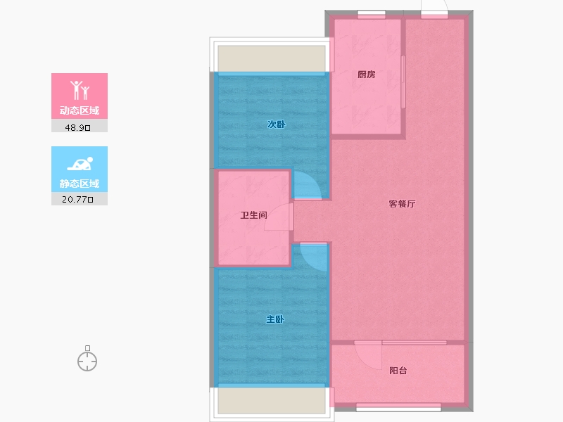 辽宁省-沈阳市-旭辉公元鸭绿江东街（H1,H2)号79m²-63.20-户型库-动静分区