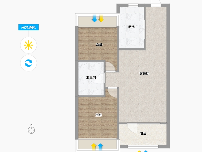 辽宁省-沈阳市-旭辉公元鸭绿江东街（H1,H2)号79m²-63.20-户型库-采光通风