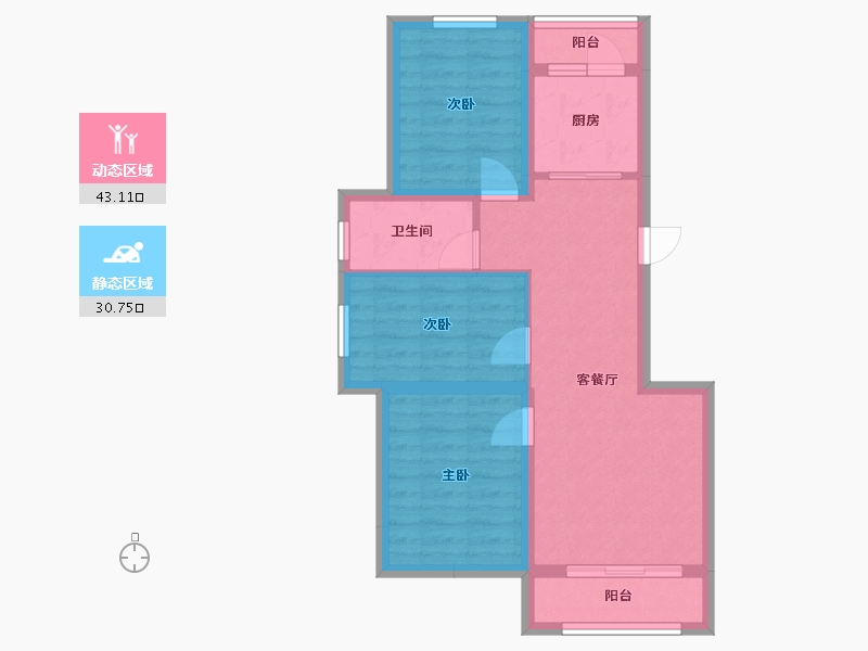 辽宁省-沈阳市-中冶溪湖芳庭文大路224-7号（B7号楼）92m²-65.24-户型库-动静分区