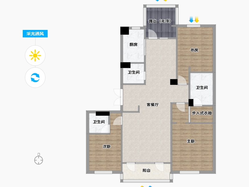 辽宁省-沈阳市-春天沈河府南堤东路1-6号（1）170m²-124.14-户型库-采光通风