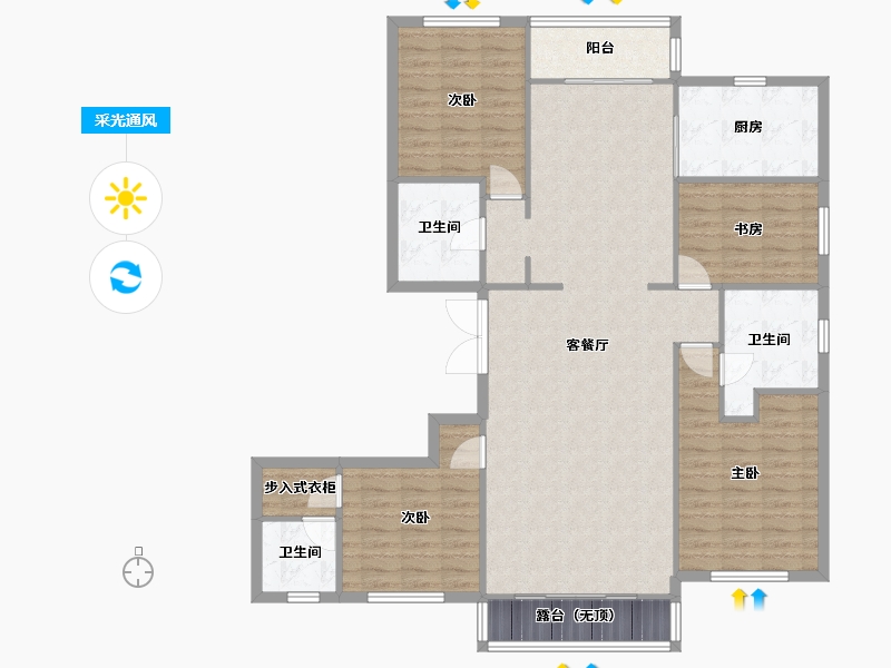 辽宁省-沈阳市-春天沈河府南堤东路1-6号（1）217m²-136.28-户型库-采光通风