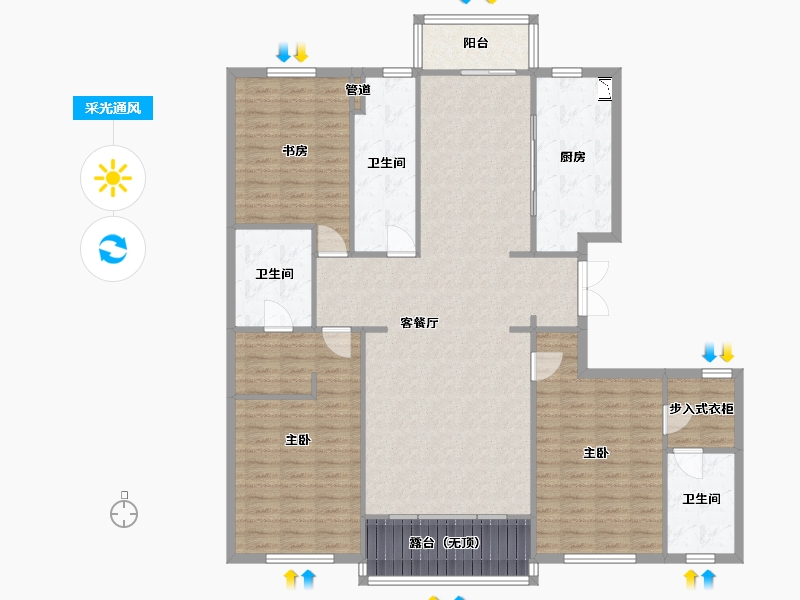 辽宁省-沈阳市-春天沈河府南堤东路1-6号（1）214m²-147.09-户型库-采光通风