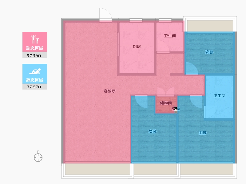 辽宁省-沈阳市-保利和光尘樾浑南中路（2,3）号楼125m²-87.05-户型库-动静分区