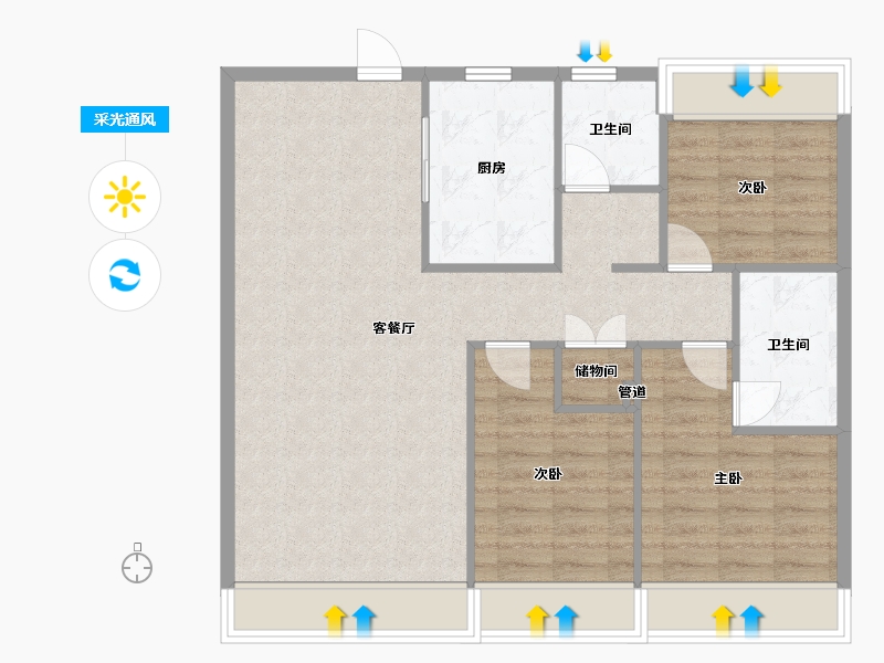 辽宁省-沈阳市-保利和光尘樾浑南中路（2,3）号楼125m²-87.05-户型库-采光通风