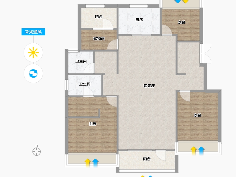 辽宁省-沈阳市-保利和光尘樾浑南中路（5,18,9,10）号楼135m²-112.51-户型库-采光通风