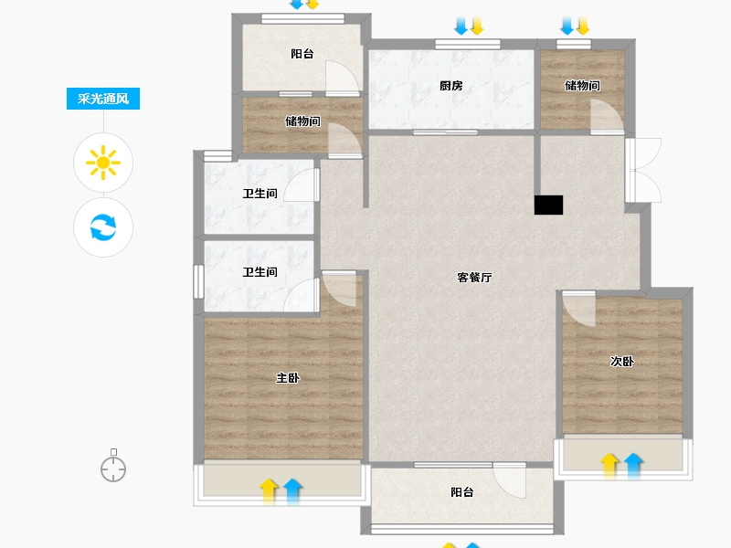 辽宁省-沈阳市-保利和光尘樾浑南中路(9,10,12,17)号楼120m²-99.47-户型库-采光通风