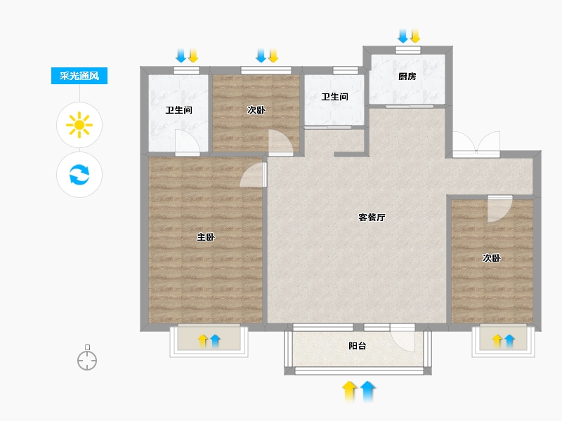 辽宁省-沈阳市-碧桂园公园印象创新路（8,9,4,6）号楼129m²-92.46-户型库-采光通风