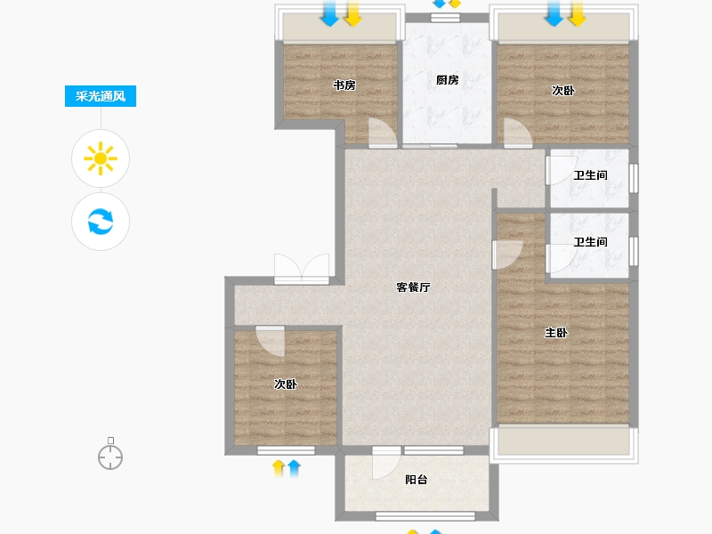 辽宁省-沈阳市-碧桂园公园印象创新路33-2号（2号楼）130m²-103.56-户型库-采光通风