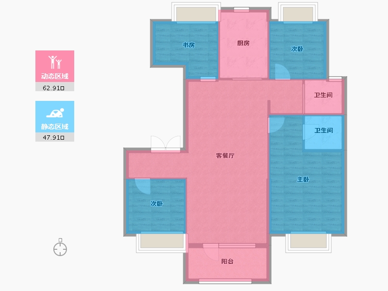 辽宁省-沈阳市-碧桂园公园印象创新路33-2号（2号楼）135m²-100.63-户型库-动静分区