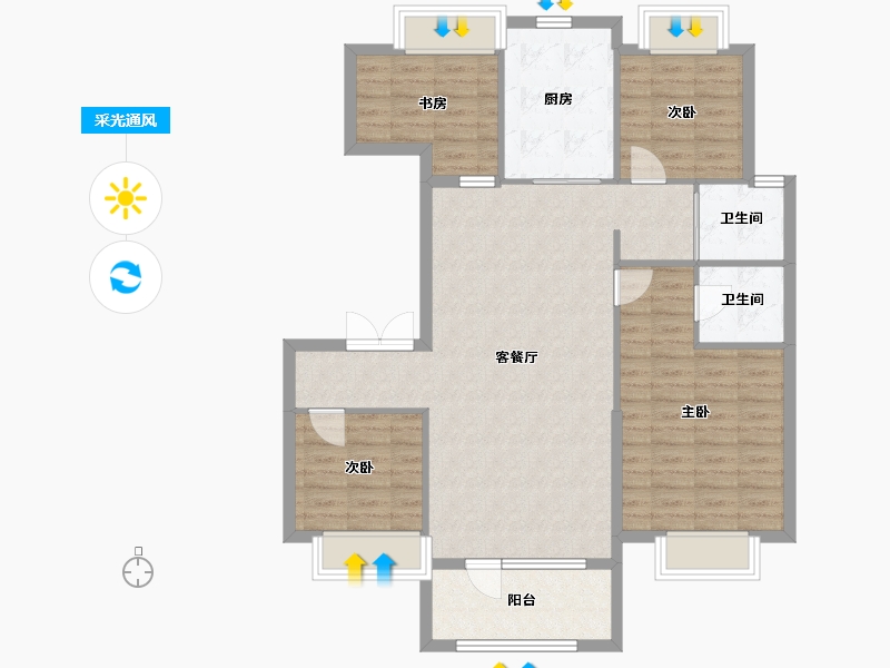 辽宁省-沈阳市-碧桂园公园印象创新路33-2号（2号楼）135m²-100.63-户型库-采光通风