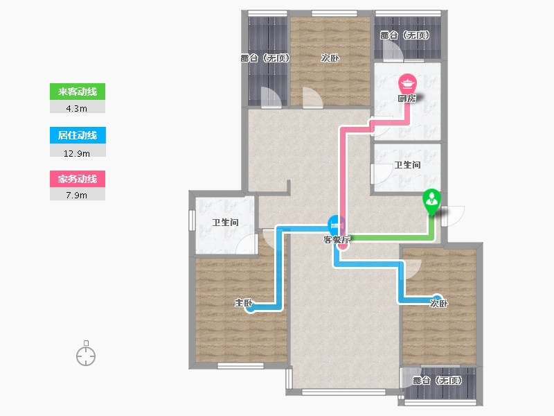 辽宁省-沈阳市-城建逸品假日双园路（49,52）号楼131m²-120.64-户型库-动静线