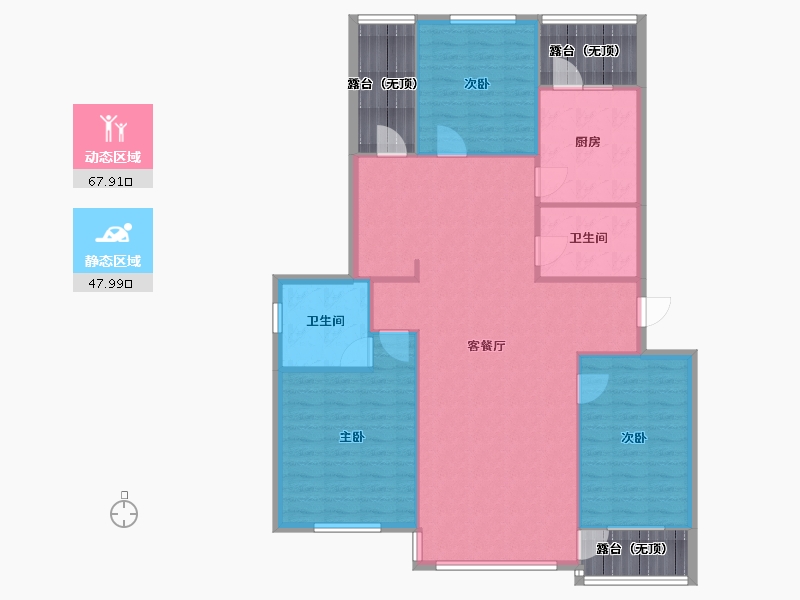 辽宁省-沈阳市-城建逸品假日双园路（49,52）号楼131m²-120.64-户型库-动静分区