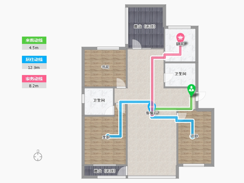 辽宁省-沈阳市-城建逸品假日双园路（49,52）号楼126m²-116.29-户型库-动静线