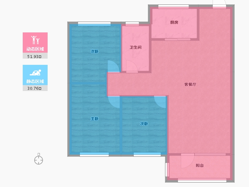 辽宁省-沈阳市-富禹依云澜汇沈本一街（6,5）号楼106m²-75.35-户型库-动静分区