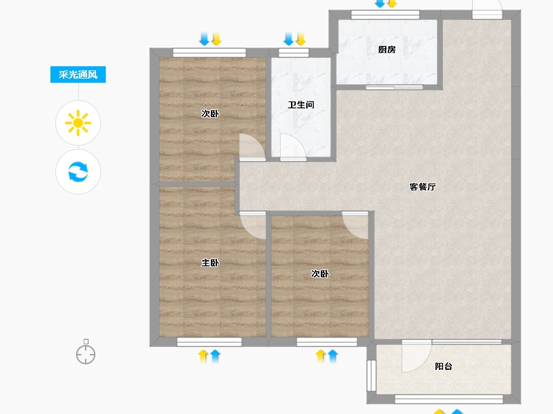 辽宁省-沈阳市-富禹依云澜汇沈本一街（6,5）号楼106m²-75.35-户型库-采光通风