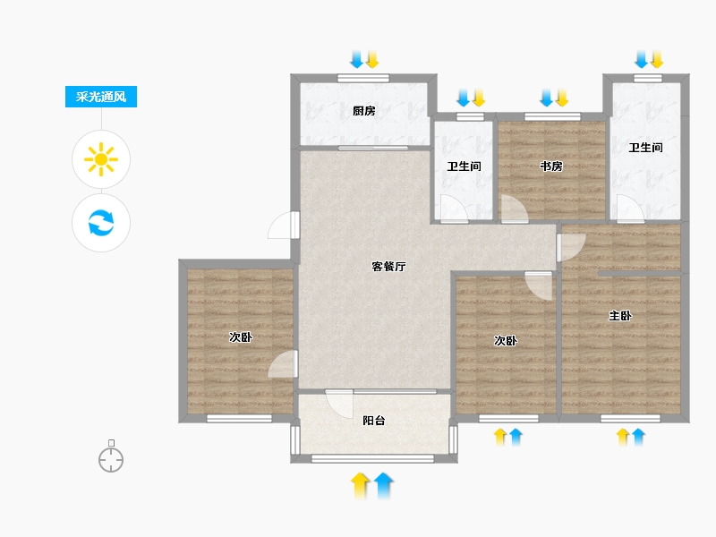 辽宁省-沈阳市-富禹依云澜汇146m²-111.21-户型库-采光通风