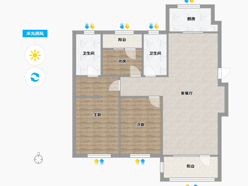 辽宁省-沈阳市-富禹依云澜汇沈本一街9-7号楼（7号楼）126m²-100.97-户型库-采光通风