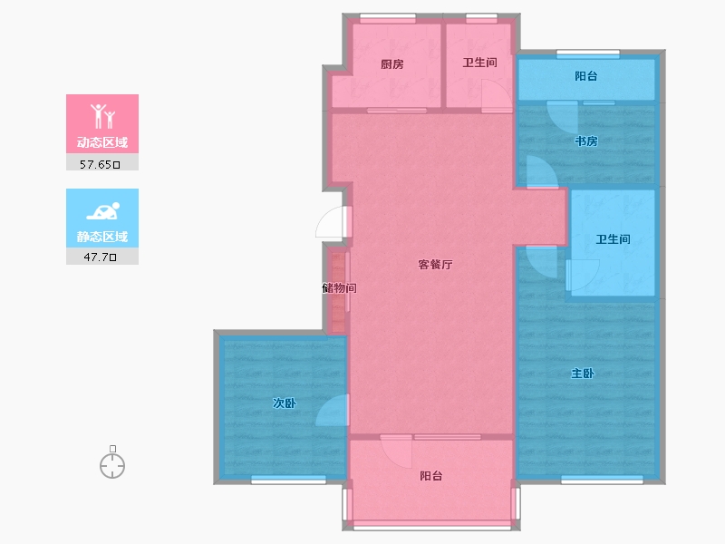 辽宁省-沈阳市-富禹依云澜汇沈本一街9-7号楼（7号楼）119m²-96.26-户型库-动静分区