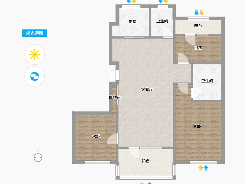 辽宁省-沈阳市-富禹依云澜汇沈本一街9-7号楼（7号楼）119m²-96.26-户型库-采光通风