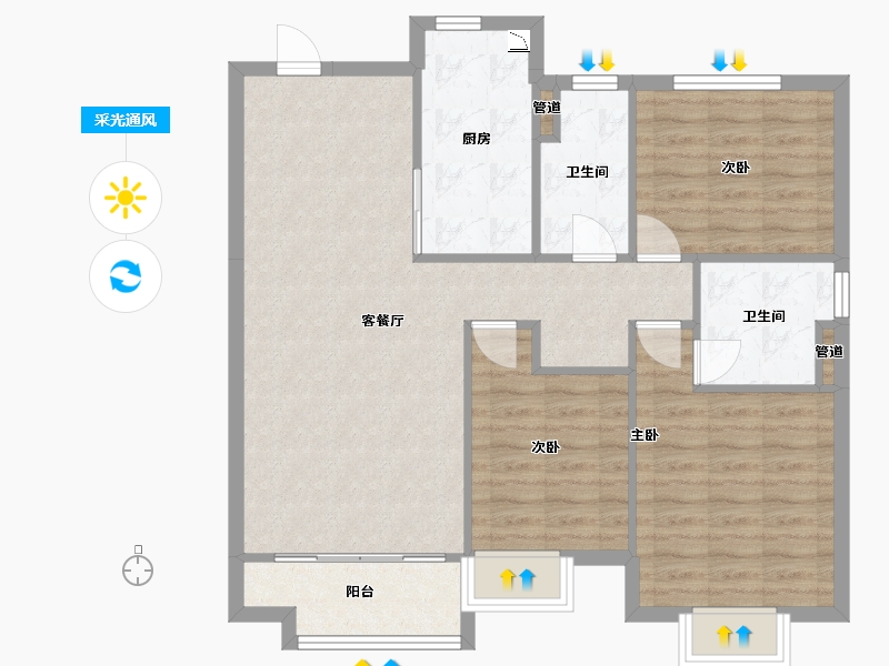 辽宁省-沈阳市-恒大滨江左岸浑南中路50甲-28号127m²-93.17-户型库-采光通风