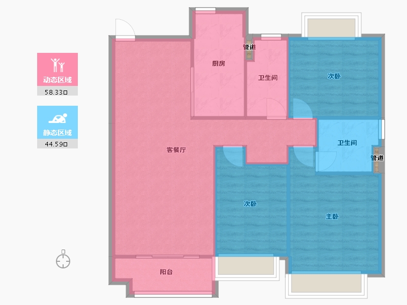 辽宁省-沈阳市-恒大滨江左岸浑南区浑南中路（35号楼）132m²-94.57-户型库-动静分区