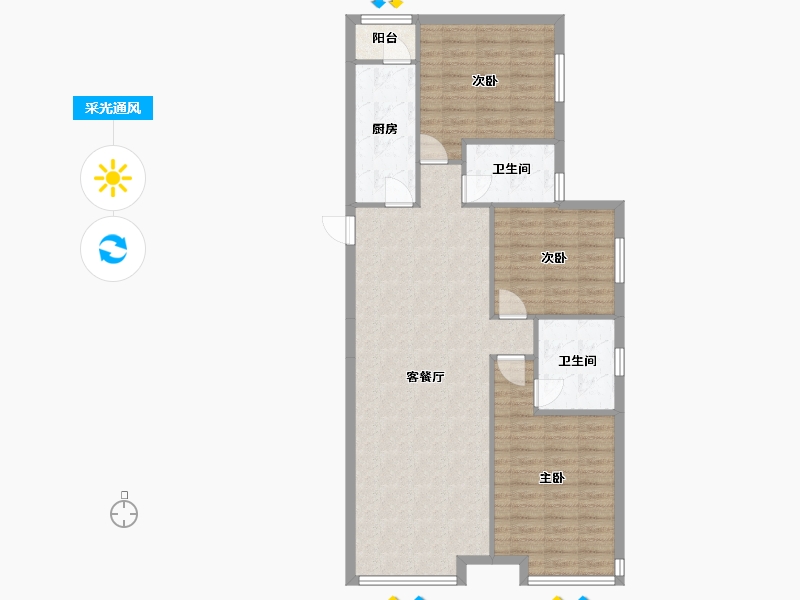 辽宁省-沈阳市-恒大滨江左岸浑南区浑南中路（25号楼）125m²-101.48-户型库-采光通风