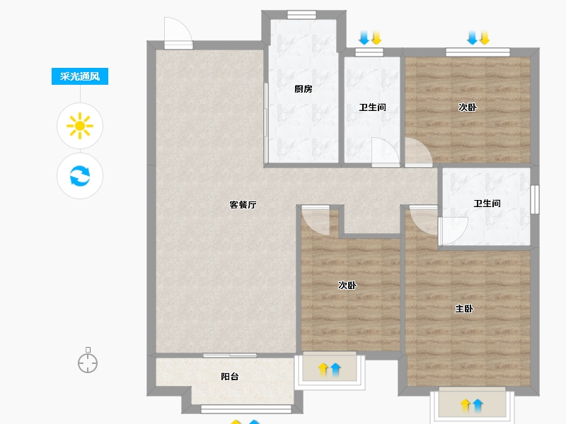 辽宁省-沈阳市-恒大滨江左岸浑南中路（29,37,36,38）号楼127m²-93.83-户型库-采光通风