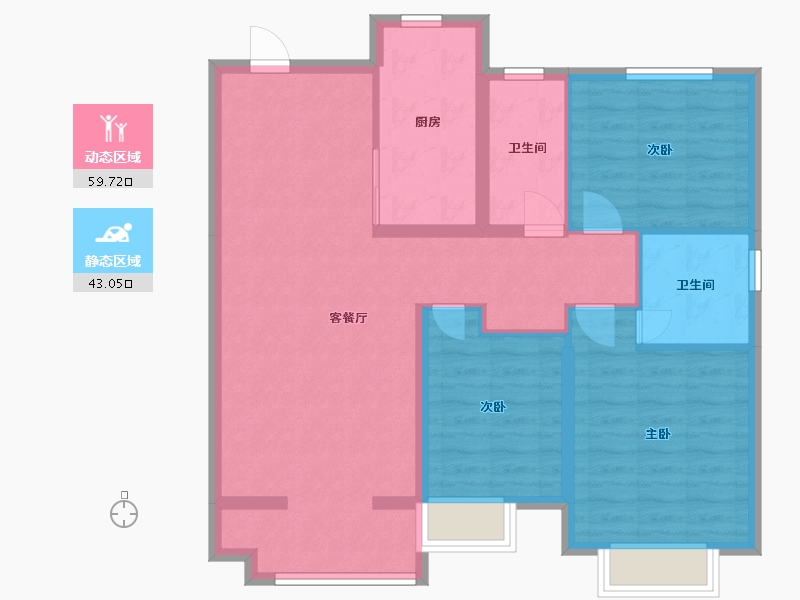 辽宁省-沈阳市-恒大滨江左岸浑南中路（39,40）号楼127m²-92.25-户型库-动静分区