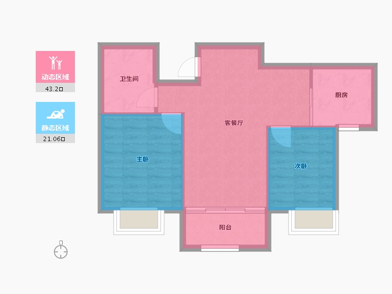 辽宁省-沈阳市-恒大珺睿府莫子山路（4,14)号楼85m²-58.24-户型库-动静分区