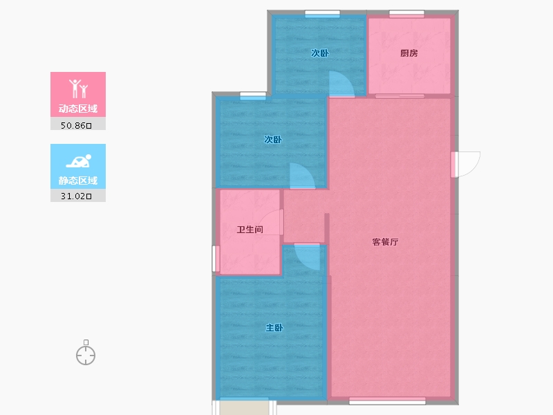 辽宁省-沈阳市-恒大珺睿府莫子山路（4,14)号楼109m²-74.68-户型库-动静分区