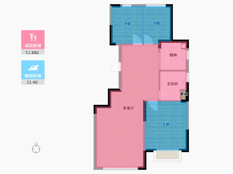 辽宁省-沈阳市-恒大珺睿府莫子山路（5,9,6)号楼111m²-75.43-户型库-动静分区