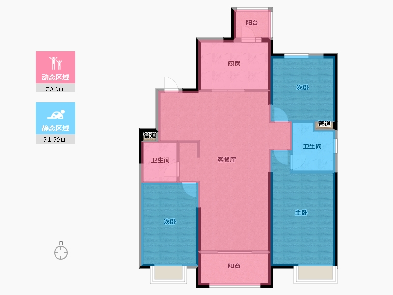 辽宁省-沈阳市-恒大珺睿府莫子山路（10,11,12,13)号楼129m²-111.38-户型库-动静分区