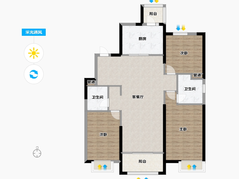 辽宁省-沈阳市-恒大珺睿府莫子山路（10,11,12,13)号楼129m²-111.38-户型库-采光通风