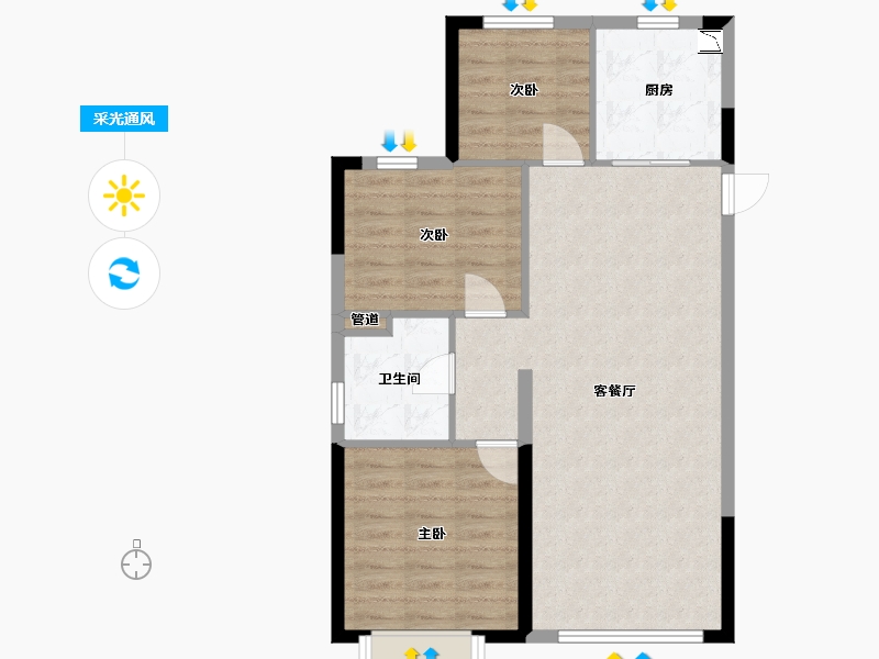 辽宁省-沈阳市-恒大御湖郡全运路（18,16,11,8,5)号楼107m²-74.83-户型库-采光通风