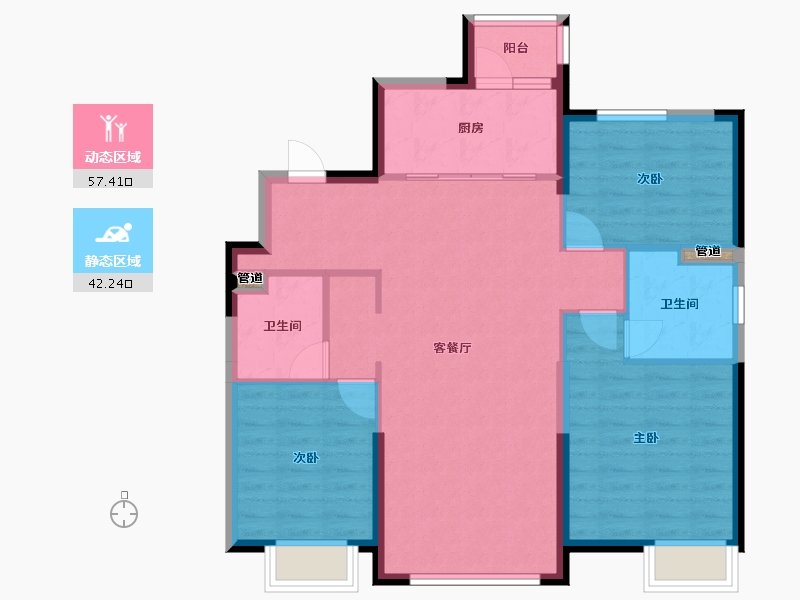 辽宁省-沈阳市-恒大御湖郡全运路（26,24,23)号楼128m²-90.56-户型库-动静分区