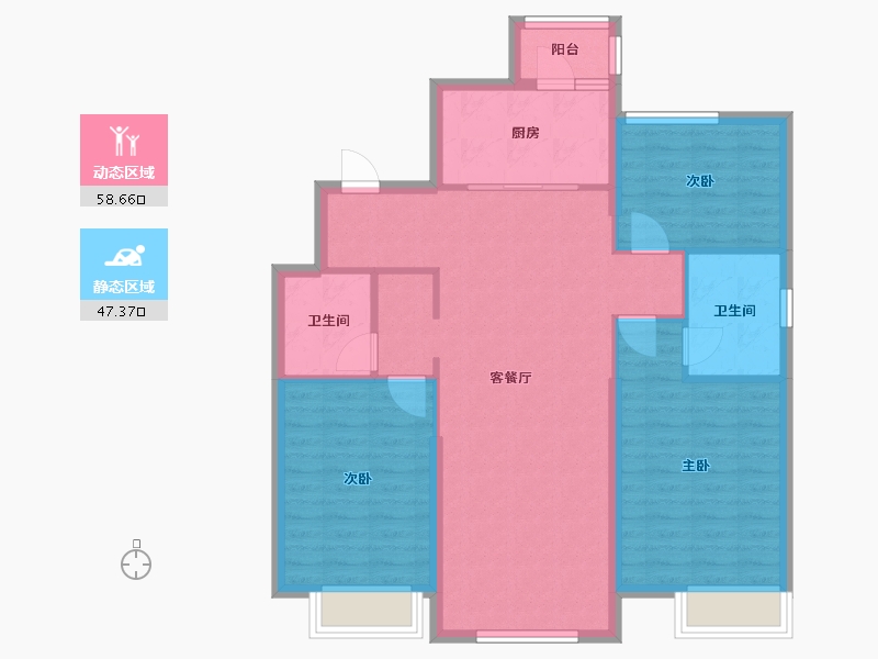 辽宁省-沈阳市-恒大中央广场白塔河二路(52,56,57)号124m²-96.00-户型库-动静分区