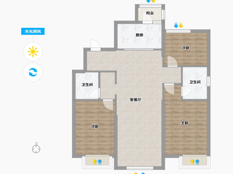 辽宁省-沈阳市-恒大中央广场白塔河二路(52,56,57)号124m²-96.00-户型库-采光通风