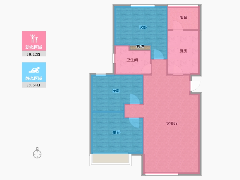 辽宁省-沈阳市-恒大中央广场白塔河二路31-59号（59号楼）113m²-90.92-户型库-动静分区