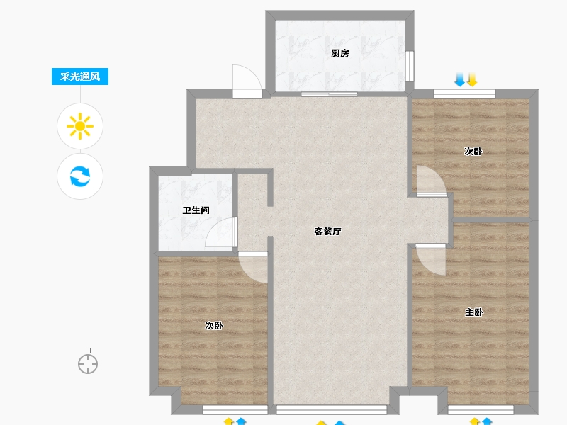 辽宁省-沈阳市-恒大中央广场白塔河二路31-56,57,61号111m²-82.06-户型库-采光通风