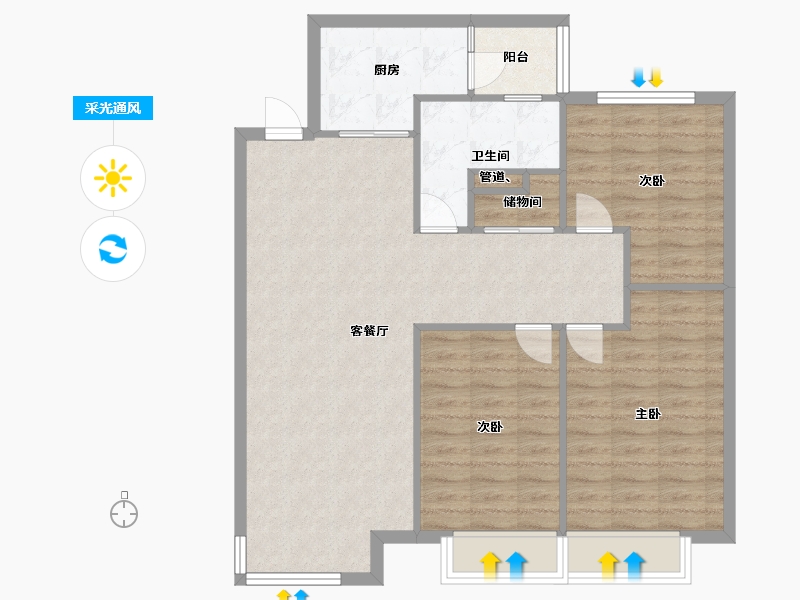 辽宁省-沈阳市-恒大中央广场白塔河二路31-59号（59号楼）116m²-92.80-户型库-采光通风